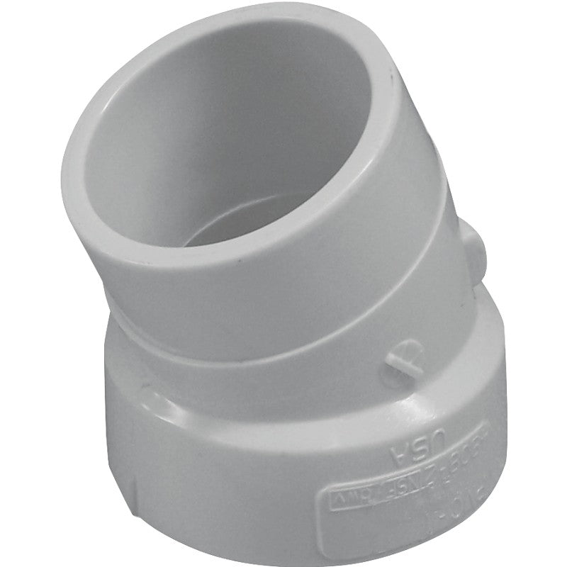 Canplas 192561 Street Pipe Elbow, 1-1/2 in, Spigot x Hub, 22.5 deg Angle, PVC, White