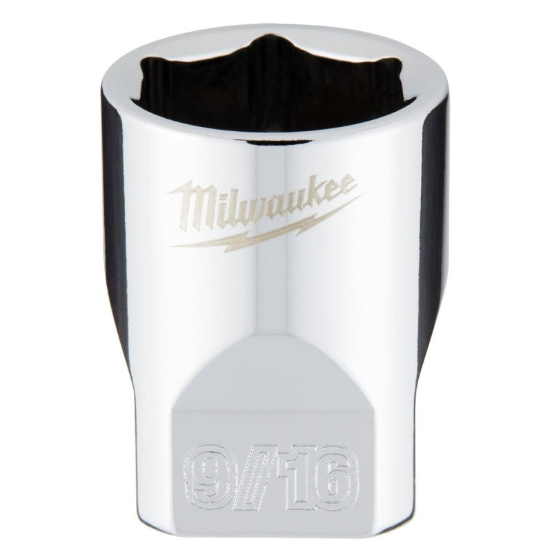 Milwaukee 45-34-9010 Socket, 9/16 in Socket, Standard Socket, 4.921 in OAL, 1/4 in Drive, 6-Point, Chrome