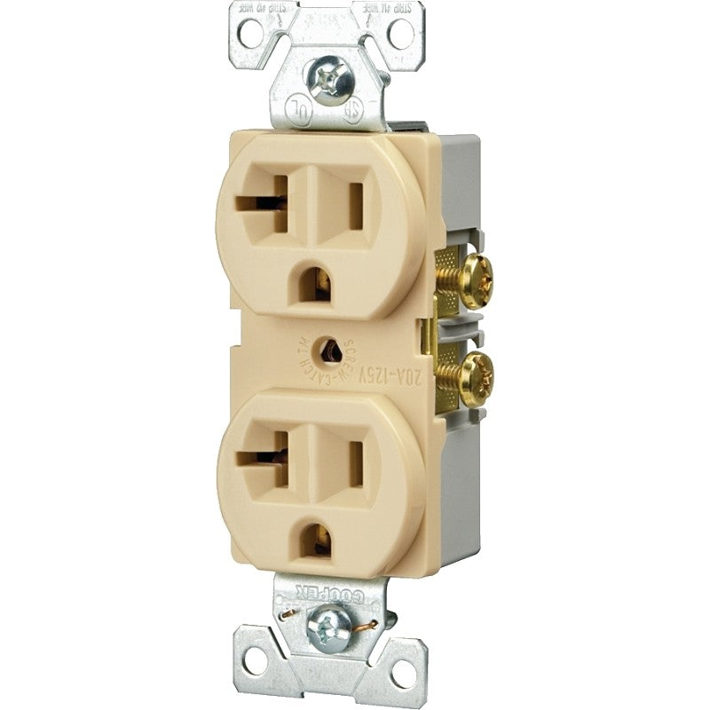 Eaton Wiring Devices BR20V Duplex Receptacle, Nylon, Ivory, 2-Pole, 20 A, 125 V, NEMA: 5-20R, 60 Hz
