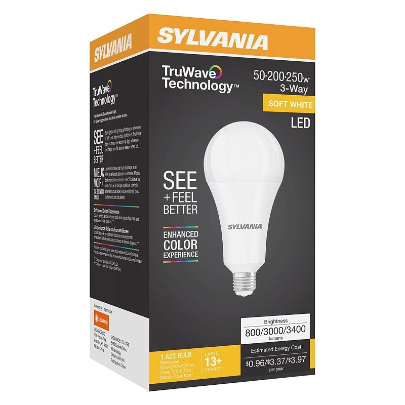 Sylvania 41929 LED Bulb, 3-Way, A23 Lamp, Soft White Light