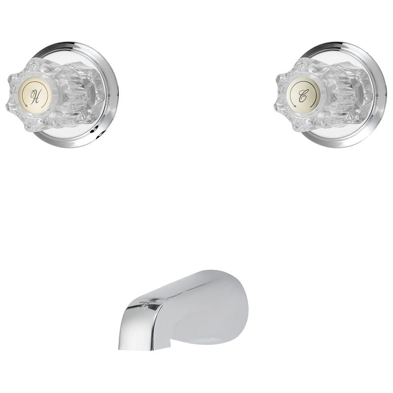 Boston Harbor GU-TQOB015CP Tub Faucet, 2-Handle, Round Handle, Metal/Plastic, Wall Mounting, Plastic Tub Spout