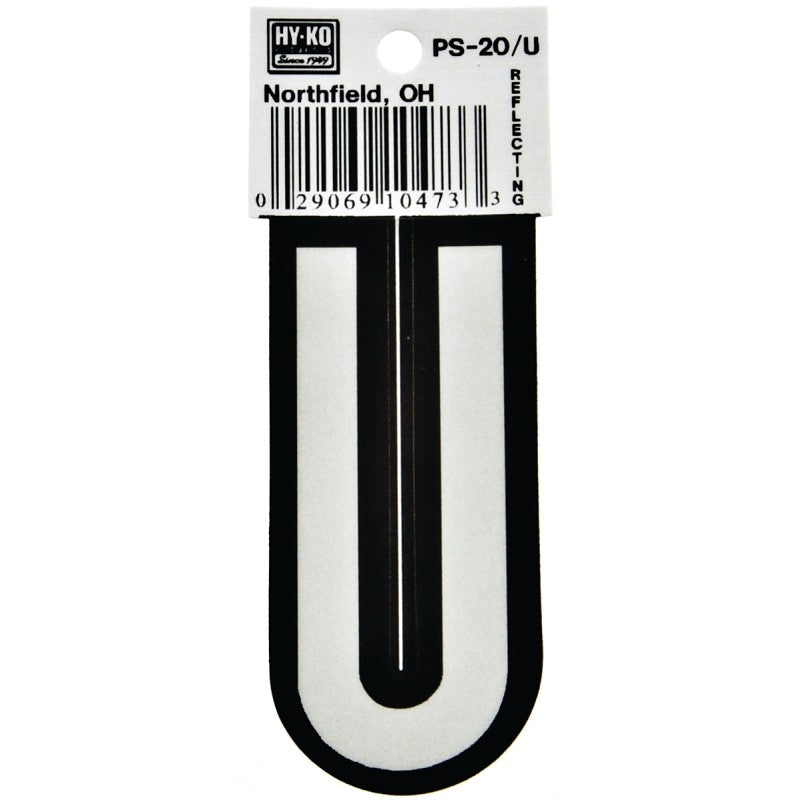 Hy-Ko PS-20/U Reflective Letter, Character: U, 3-1/4 in H Character, Black/White Character, Vinyl (Pack of 10)