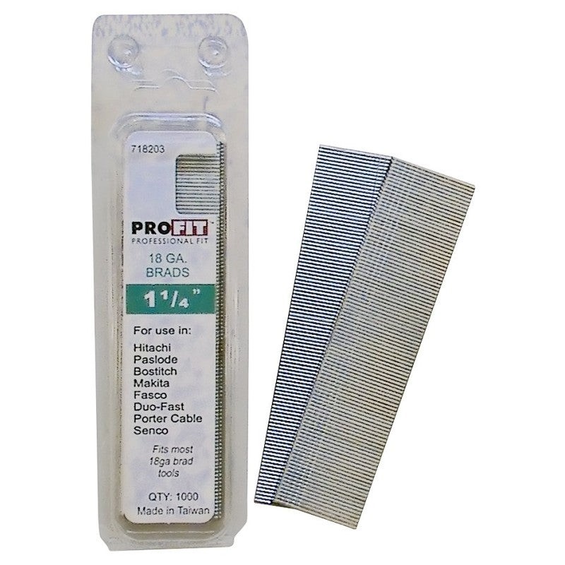 ProFIT 0718203 Series Finish Nail, Glue Collation, 1-1/4 in L, 18 ga, Steel, Electro-Galvanized, Brad Head