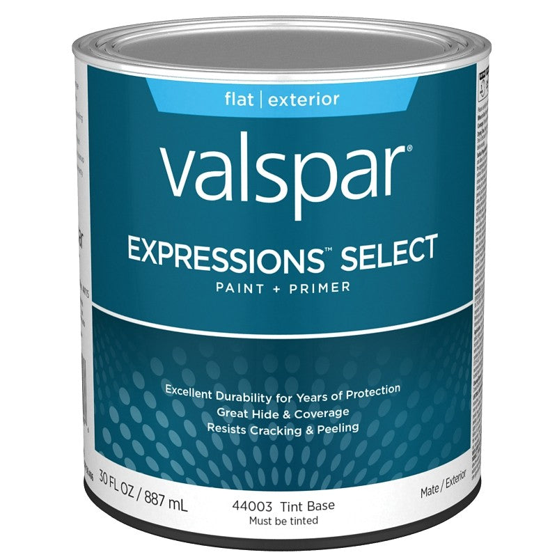 Valspar Expressions Select 4400 028.0044003.005 Latex Paint, Acrylic Base, Flat, Tint Base, 1 qt, Plastic Can