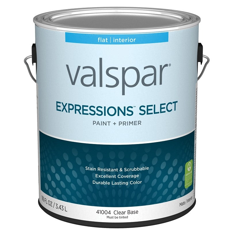 Valspar Expressions Select 4100 028.0041004.007 Latex Paint, Acrylic Base, Flat Sheen, Clear Base, 1 gal (Pack of 4)