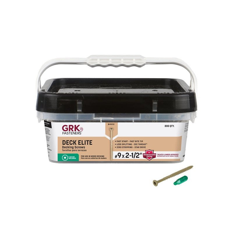 GRK Fasteners 29212 Deck Screw, #9 Thread, 2-1/2 in L, Coarse Thread, Bugle Head, Star Drive, Steel, Polymer, 1100 PK