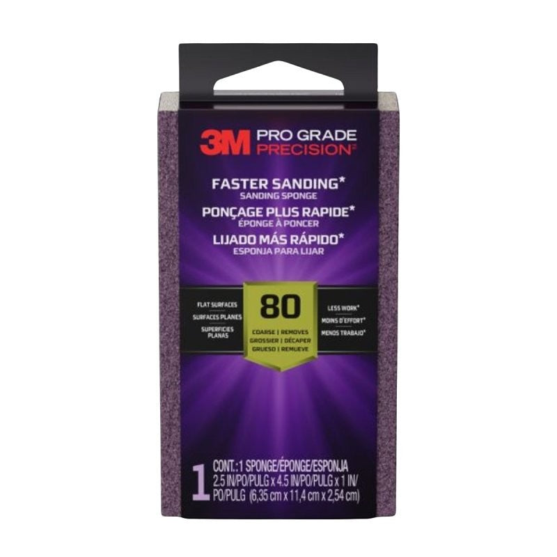 Pro Grade Precision FSB80-PGP-1T Faster Sanding Block Sponge, 2-1/2 in L, 4-1/2 in W, 80 Grit, Medium