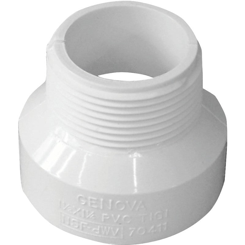IPEX 192860 Pipe Adapter, 1-1/2 x 1-1/4 in, MNPT x Hub, PVC, White, SCH 40 Schedule