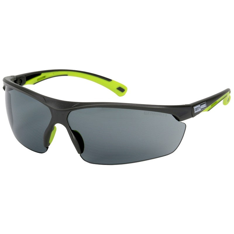 Safety Works SWX00257 Safety Glasses, Gray Lens, Gray/Green Frame, Anti-Fog Lens, Angle-Adjustable, Semi-Rimless Frame