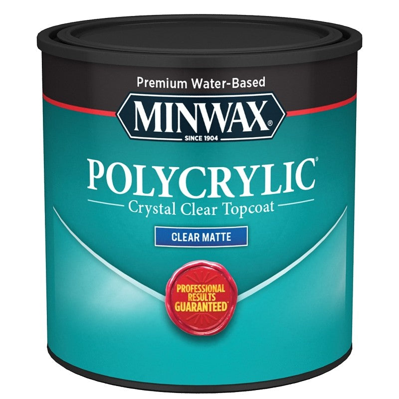 Minwax Polycrylic 222224444 Waterbased Polyurethane, Matte, Liquid, 0.5 pt