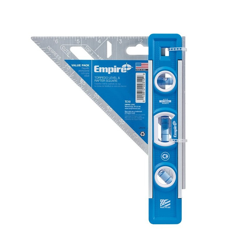Milwaukee TC10-30 Torpedo Level and Square Combo, 9 in L, Magnetic, Aluminum/Plastic, Blue/Silver