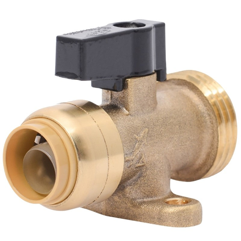 SharkBite 25559LF Straight Stop Valve, 1/2 x 3/4 in Connection, Push-Fit x MHT, 200 psi Pressure, Quarter-Turn Actuator