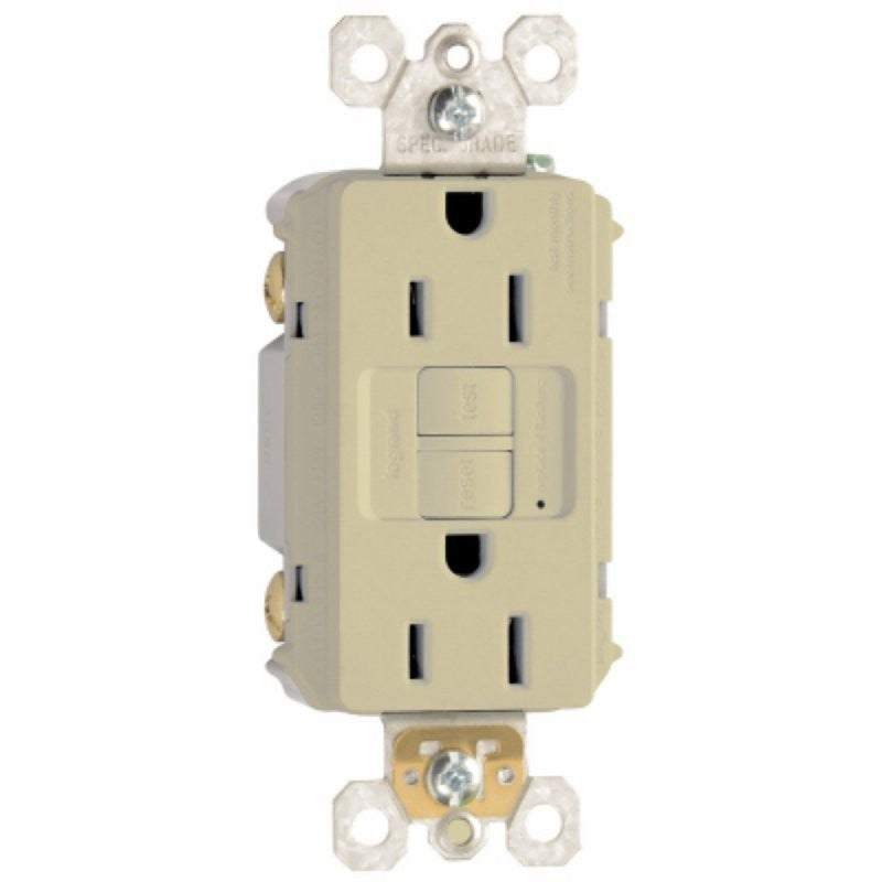 Pass & Seymour radiant Series 1597ICCD12 GFCI Duplex Receptacle, Nylon, Ivory, 2-Pole, 15 A, 125 VAC, Back, Side Wiring