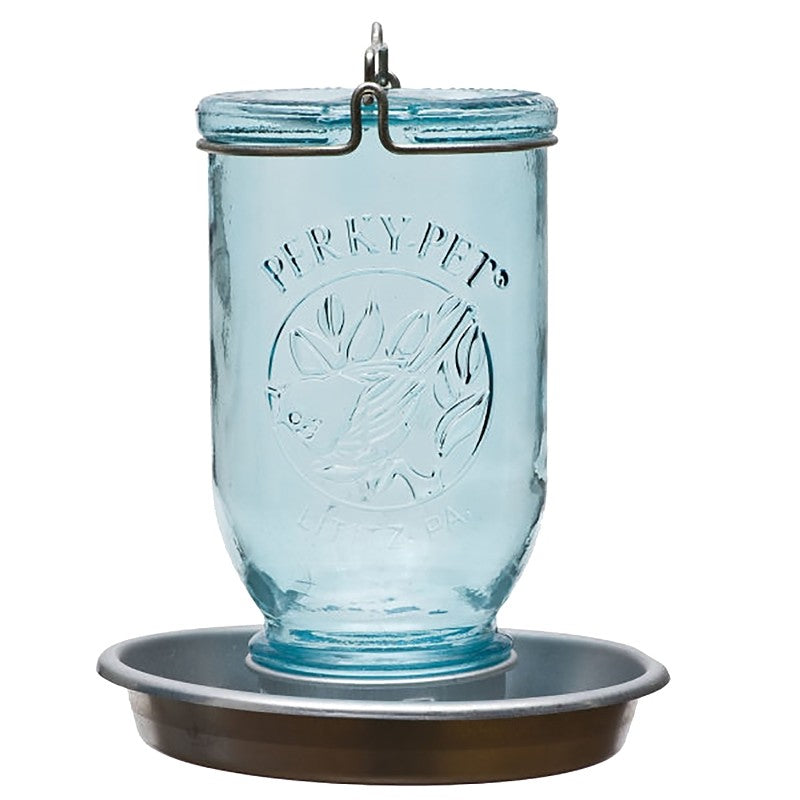 Perky-Pet 783 Wild Bird Waterer, Mason Jar, 32 oz Volume, Glass/Metal, Antique Blue