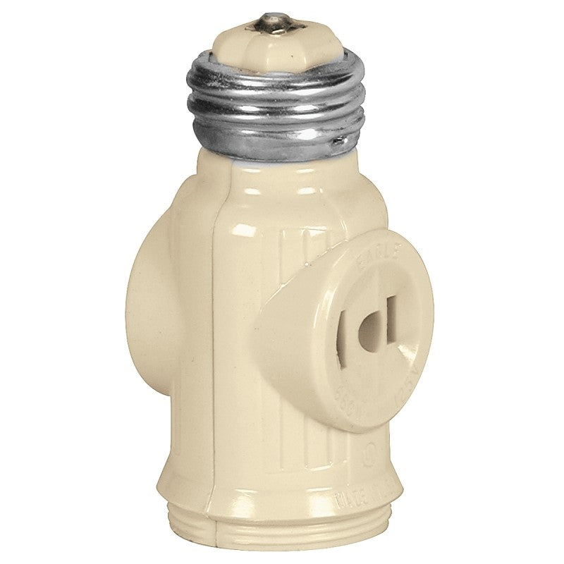 Eaton Wiring Devices 715V-BOX Adapter, Medium Base, 660 W, 2-Outlet, Thermoplastic, Ivory