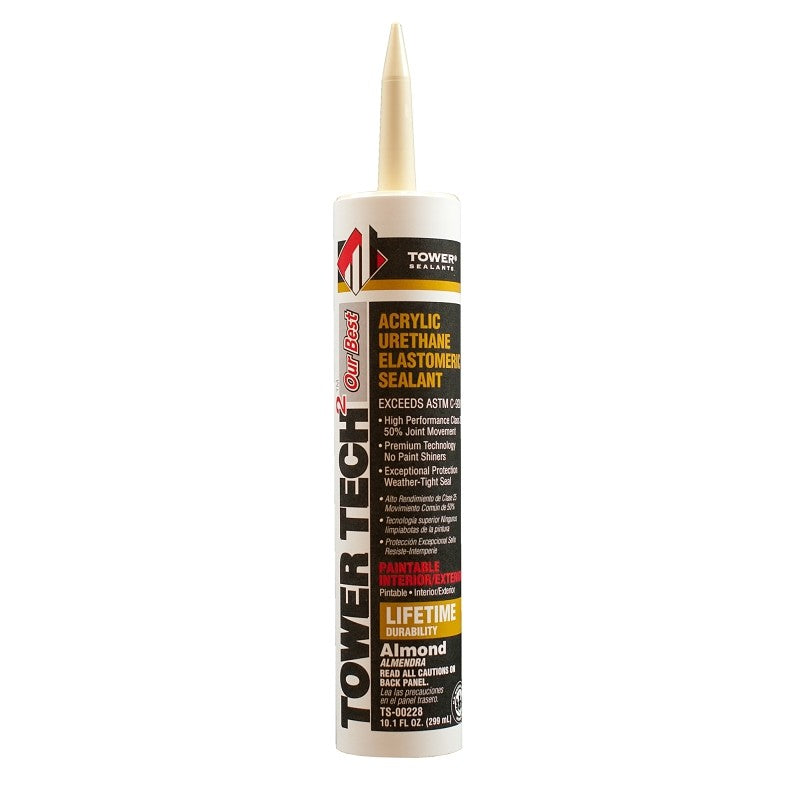 Tower Sealants TOWER TECH2 TS-00228 Elastomeric Sealant, Almond, 7 to 14 days Curing, 40 to 140 deg F, 10.1 fl-oz Tube (Pack of 12)
