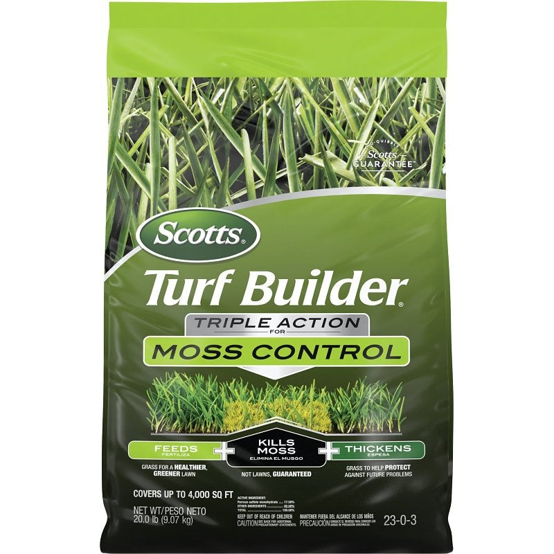 Scotts Turf Builder 38506 Moss Killer and Lawn Fertilizer, Granular, Dark Brown/Tan, 20 lb Bag