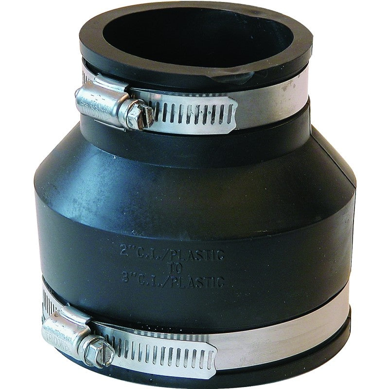 Fernco P1056-32 Flexible Coupling, 3 x 2 in, PVC, Black, 4.3 psi Pressure