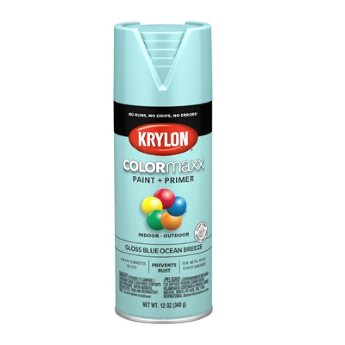 Krylon K05506007 Enamel Spray Paint, 12 oz Can, 25 sq-ft Coverage Area, Solvent Base, Gloss, Blue Ocean Breeze