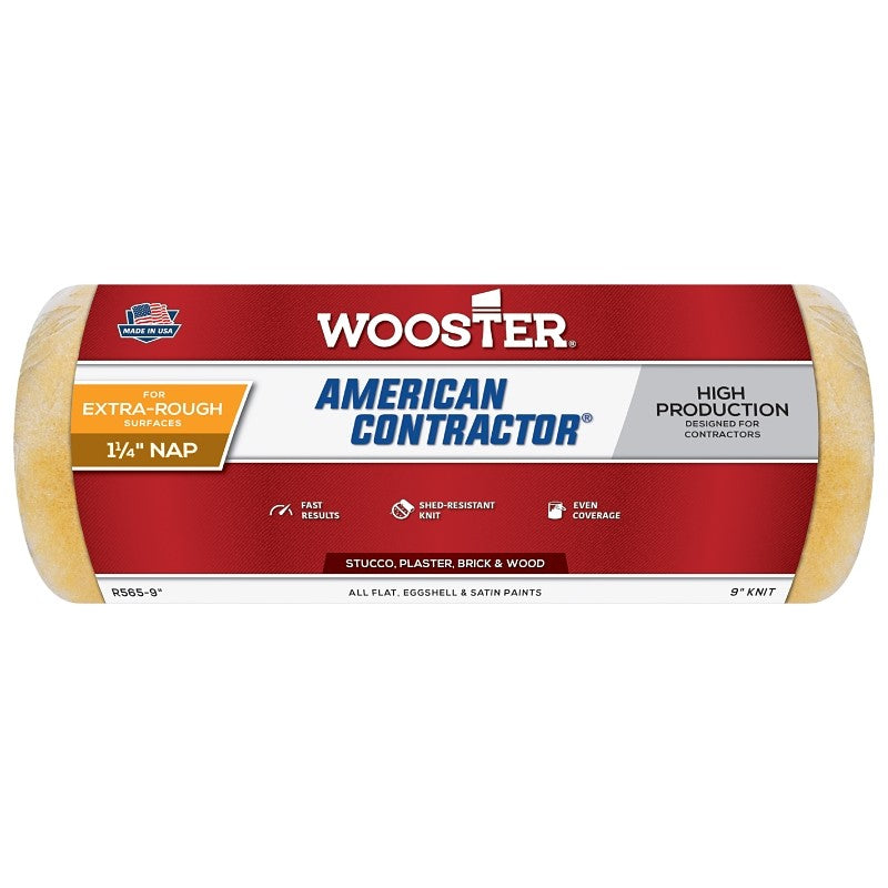 Wooster R565-9 Roller Cover, 1-1/4 in Thick Nap, 9 in L, Knit Fabric Cover