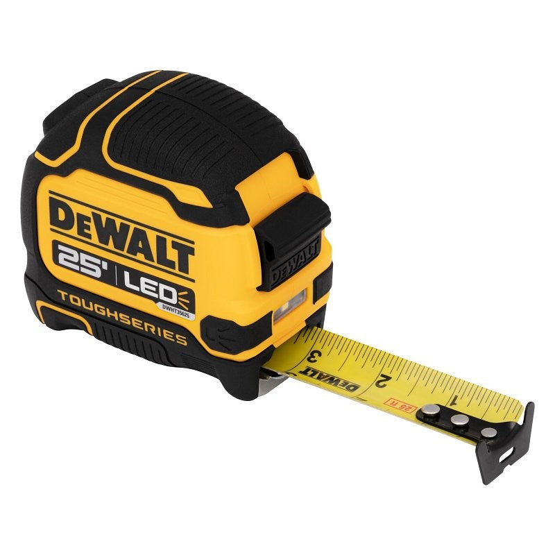 DEWALT TOUGHSERIES DWHT35625S Lighted Tape Measure, 25 ft L Blade, 4-5/8 in W Blade, Steel Blade, Rubber Case