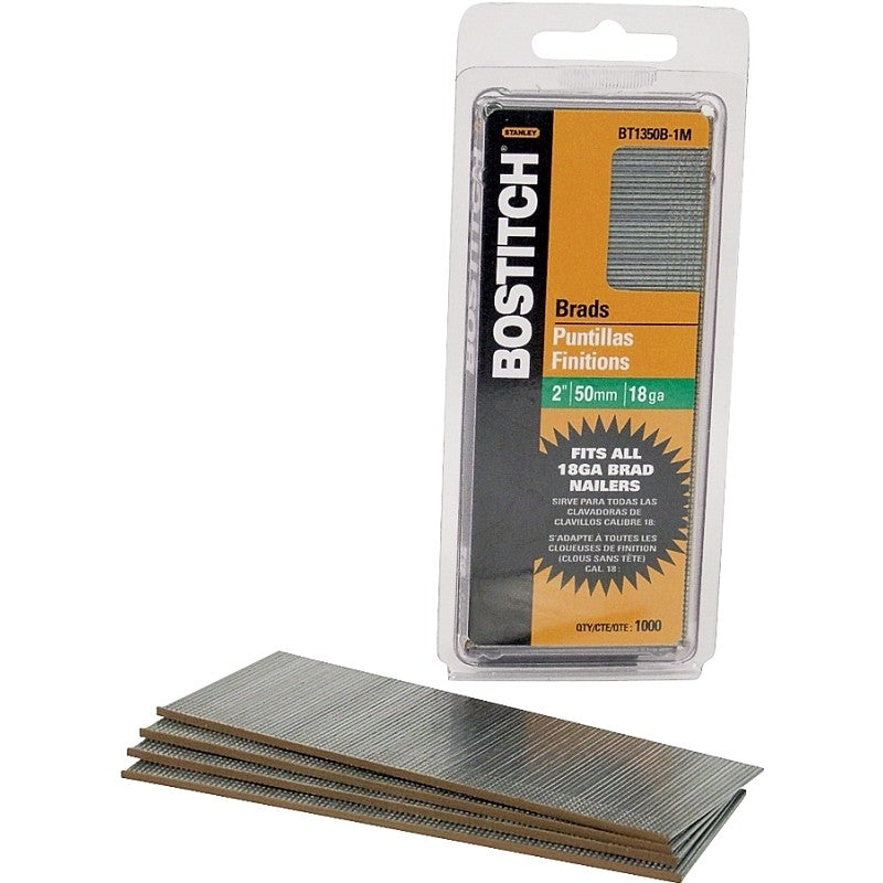 Bostitch BT1350B-1M Series Nail, Glue Collation, 2 in L, 18 Gauge, Steel, Coated, Brad Head, Smooth Shank, 1000/PK (Pack of 10)