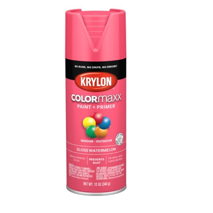 Krylon K05544007 Enamel Spray Paint, 12 oz Can, 25 sq-ft Coverage Area, Solvent Base, Gloss, Watermelon