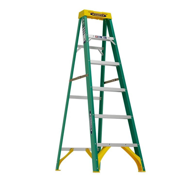 Werner 5906 Step Ladder, 6 ft H, Type II Duty Rating, Fiberglass, 225 lb, 5-Step, 10 ft Max Reach