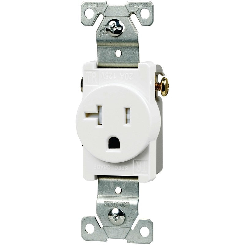 Eaton Wiring Devices TR1877W-BXSP Single Receptacle, Flush Mounting, 2-Pole, 125 V, 20 A, Side Wiring, White