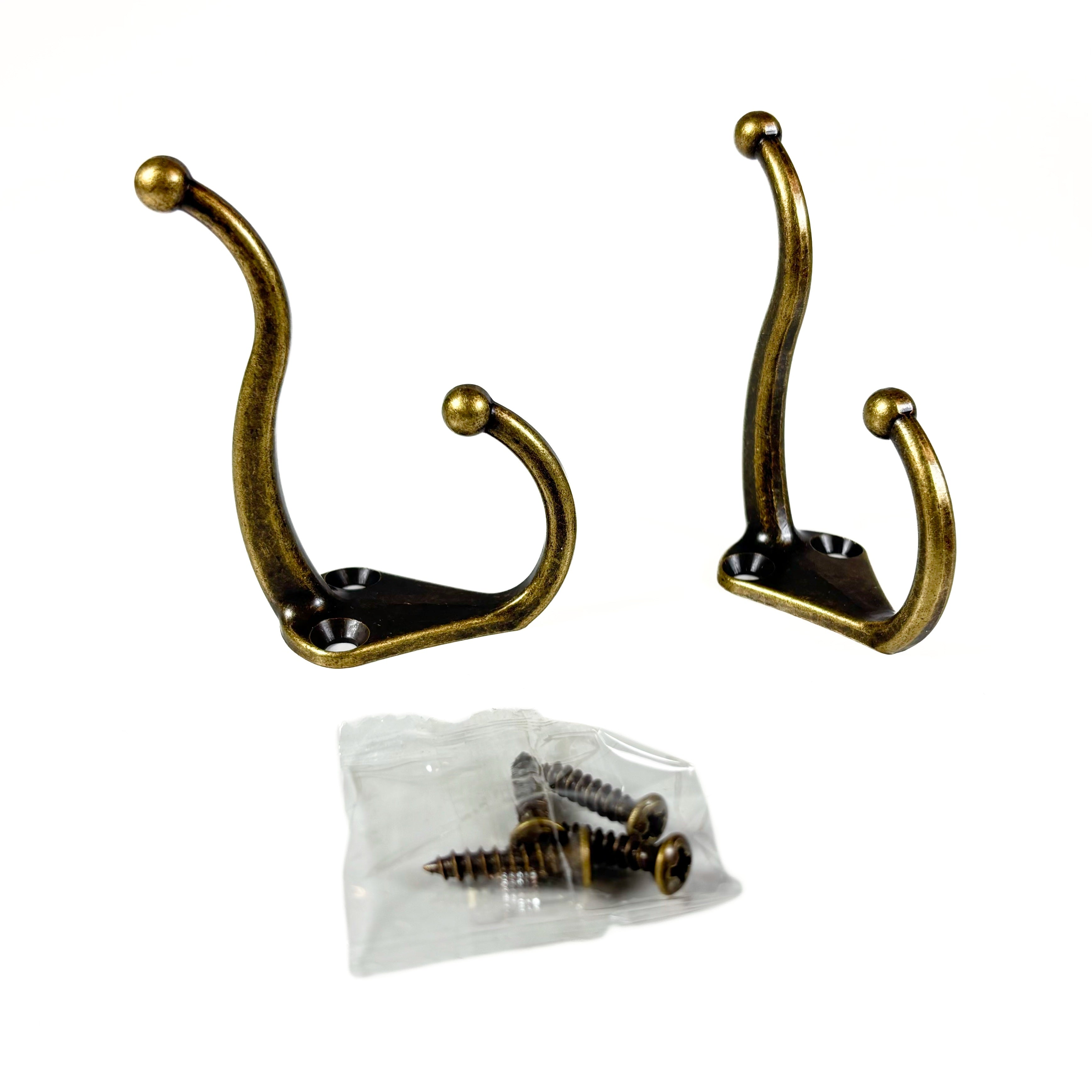 Ball End Coat And Hat Hooks Antique Brass 2 Pack