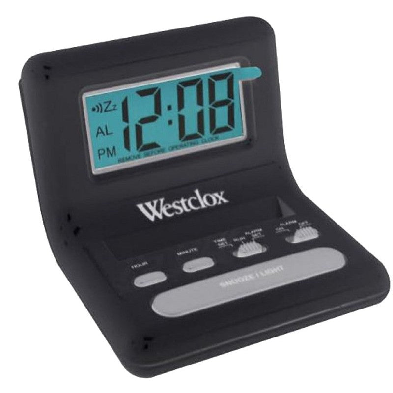 Westclox 47538A Alarm Clock, AAA Battery, LCD Display, Plastic Case, Black Case