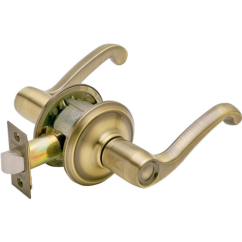 Schlage F Series F10 FLA 609 Passage Lever, Mechanical Lock, Antique Brass, Metal, Residential, 2 Grade