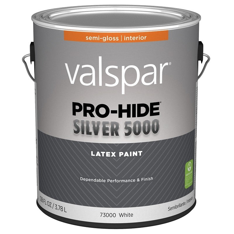 Valspar Pro-Hide Silver 5000 7300 028.0073000.007 Latex Paint, Water Base, Semi-Gloss Sheen, White Base, 1 gal (Pack of 4)