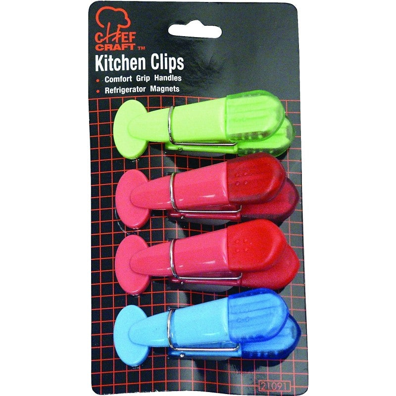 Chef Craft 21091 Magnetic Memo Clip Set, 3-1/2 in W, Blue/Green/Purple/Red
