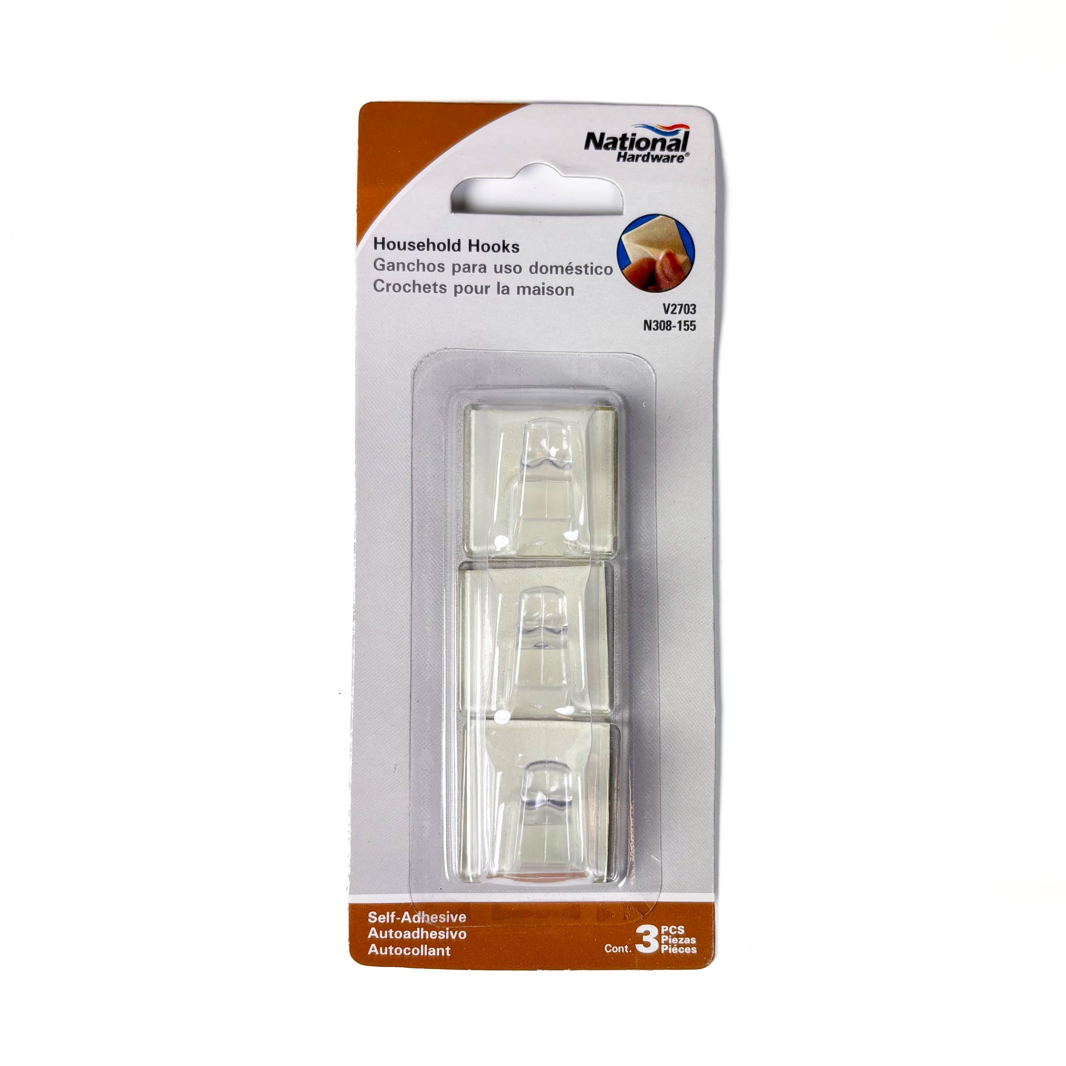 Small Household Hooks Clear 3 Pack (POS)