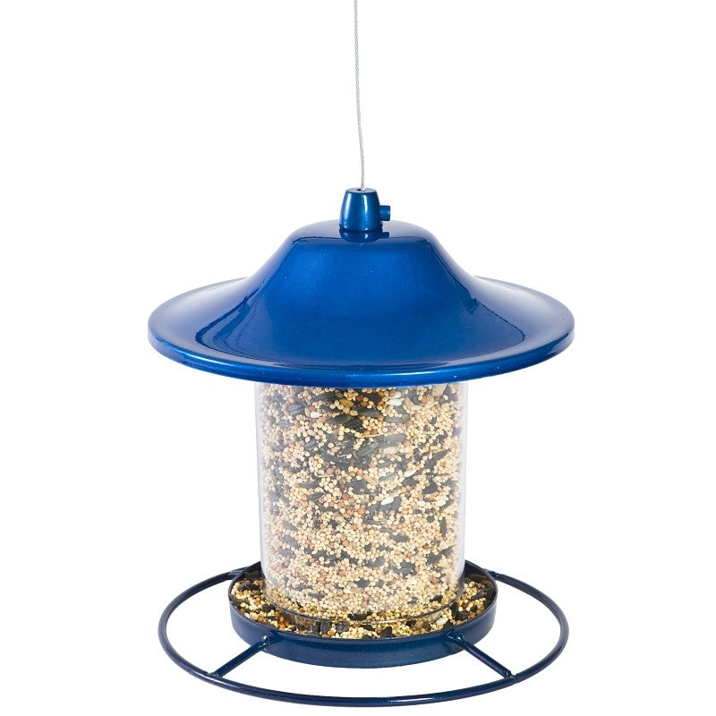 Perky-Pet 312B Panorama Bird Feeder, 9 in H, Perch, 2 lb, Blue, Powder-Coated Blue Sparkle