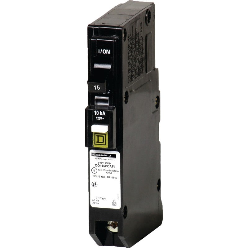 Square D QO115PCAFIC Circuit Breaker, CAFCI, Mini, 15 A, 1-Pole, Plug, 120 V