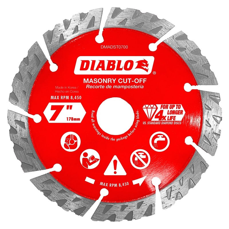 Diablo DMADST0700 Series Saw Blade, Turbo Cut-Off Disc Blade, 7 in Dia, Segmented Rim, 1/PK