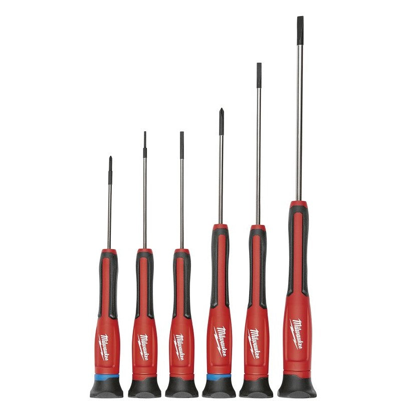 Milwaukee 48-22-2606 Screwdriver Set, 6-Piece, Chrome, Black/Red, Specifications: Rubber Over-Mold Plastic Handle