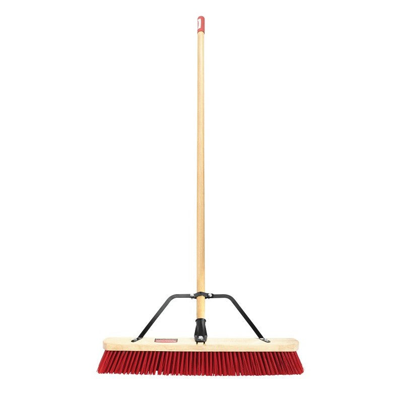 Rubbermaid 1960463 Medium Surface Push Broom, Poly Fiber Bristle, Wood Handle, Red