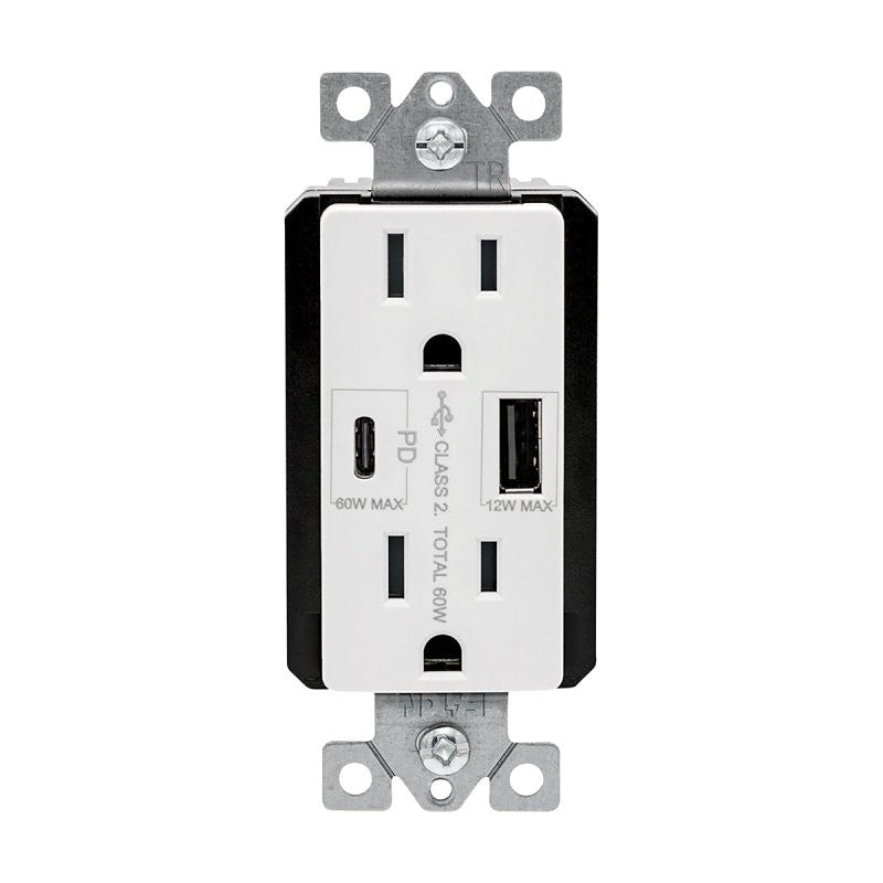 Eaton TRUSBPDAC15W-BOX Receptacle, 15 A, 125 V, Type A, C USB, NEMA: 5-15R, White (Pack of 4)