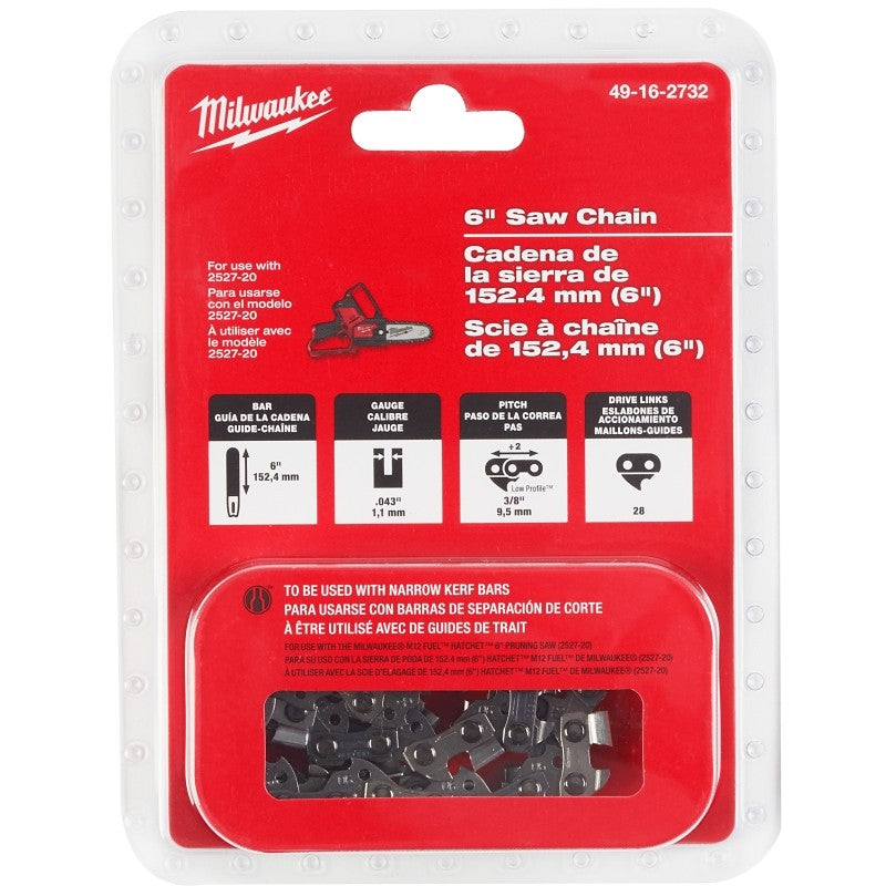 Milwaukee 49-16-2732 Chainsaw Chain, 0.043 in Gauge, 3/8 in TPI/Pitch, 28-Link