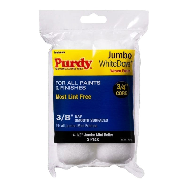 Purdy White Dove 14G624012 Jumbo Mini Roller Cover, 3/8 in Thick Nap, 4-1/2 in L, Dralon Fabric Cover