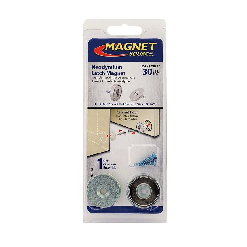 Magnet Source 07574 Latch Magnet Kit, 1.13 in W, Steel, Zinc
