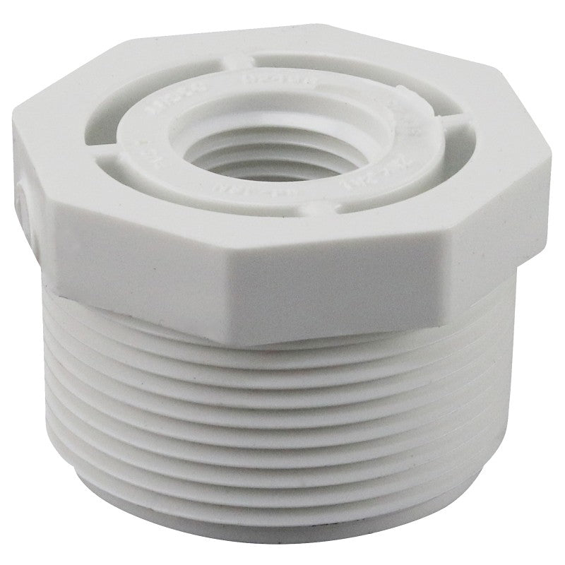 Genova 300 Series 34355 Reducing Bushing, 1-1/2 x 1/2 in, MIP x FIP, White, SCH 40 Schedule