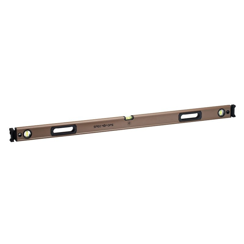 Spec Ops SPEC-LEVEL48 Box Beam Level with Bungee, 48 in L, 3-Vial, Aluminum, Black/Flat Dark Earth