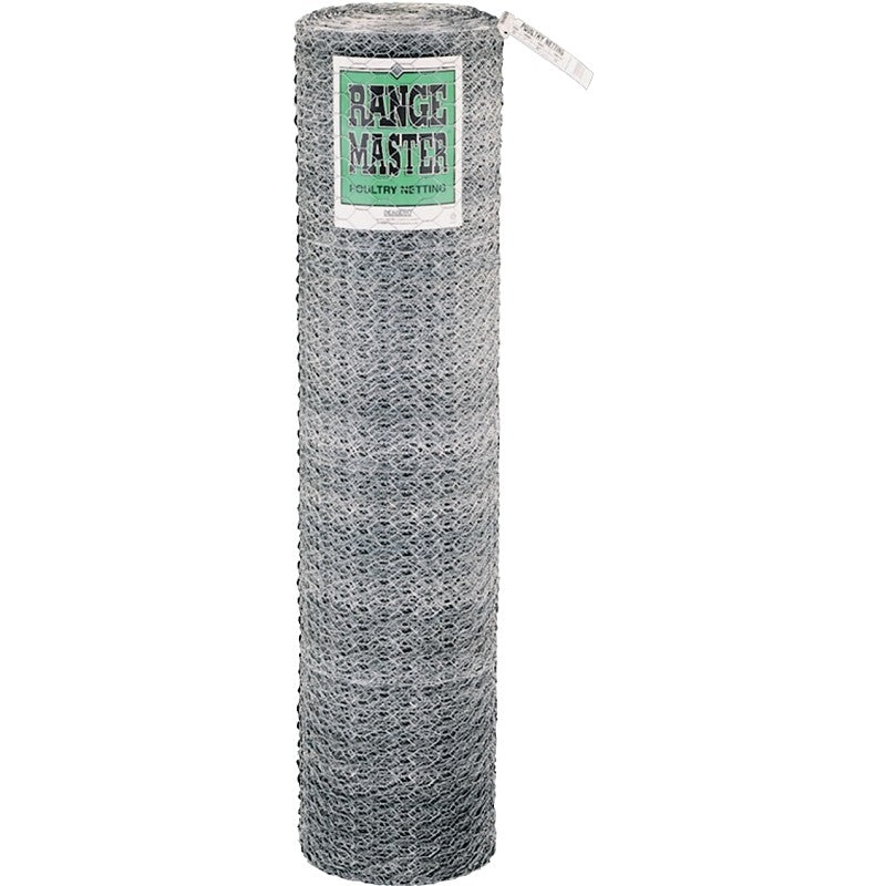 Rangemaster 5929 Poultry Net, 150 ft L, 60 in W, 20 Gauge, Hexagonal Mesh, 1 in Mesh, Steel