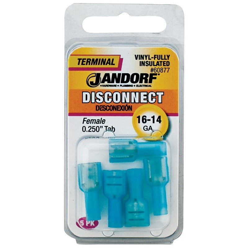 Jandorf 60877 Disconnect Terminal, 16 to 14 AWG Wire, Vinyl Insulation, Copper Contact, Tin