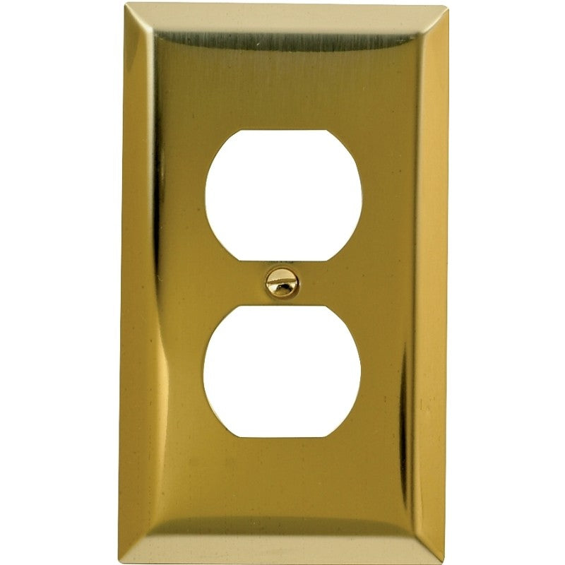 Amerelle 163DBR Receptacle Wallplate, 4-5/16 in L, 2-7/8 in W, 1 -Gang, Steel, Polished Brass