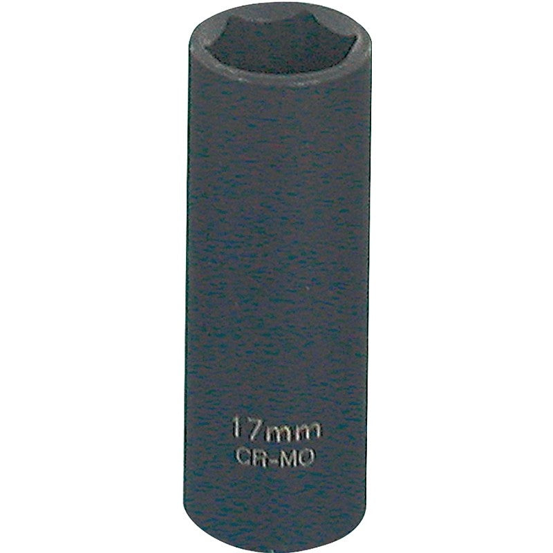 Vulcan MT6580147 Deep Impact Socket, 17 mm Socket, 3/8 in Drive, Deep Drive, 6-Point, Chrome Molybdenum Steel